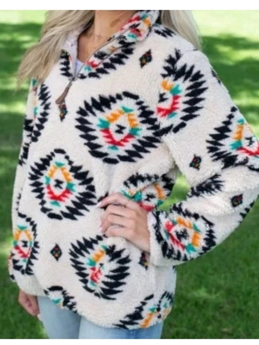 GIRLIE GIRL AZTEC SHERPA BEIGE SWEATER《M》